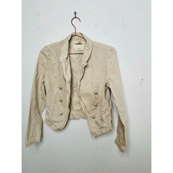 L’AGENCE Off-White 100% Cotton Structured Double-Breasted Wayne Jacket Blazer M - Picture 4 of 16